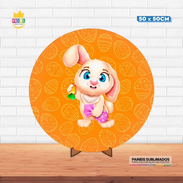 Painel Redondo 3D Páscoa Tecido 50cm X 50cm Com Suporte MDF