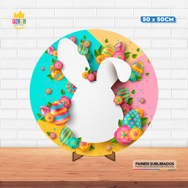 Painel Redondo 3D Páscoa Tecido 50cm X 50cm Com Suporte MDF