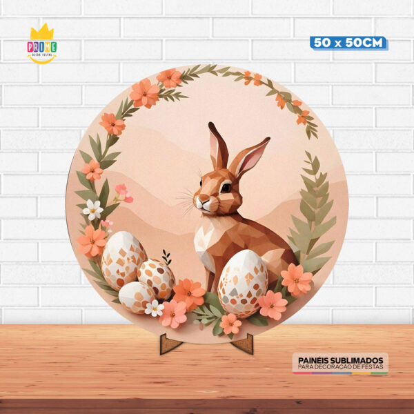 Painel Redondo 3D Páscoa Tecido 50cm X 50cm Com Suporte MDF