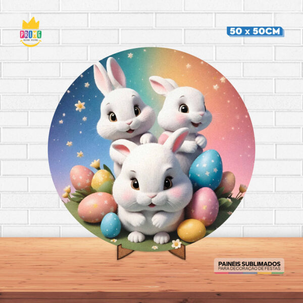 Painel Redondo 3D Páscoa Tecido 50cm X 50cm Com Suporte MDF