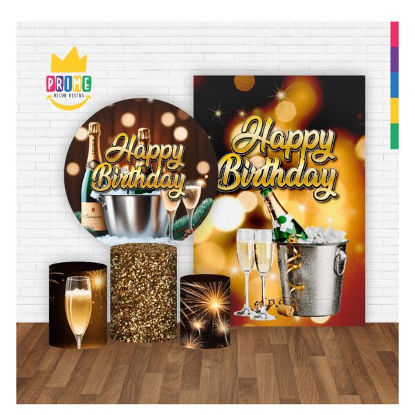 Kit Casado Happy Birthday Painel Redondo Trio  Cilindro Retangular Vertical Em Tecido HB01 - Image 2