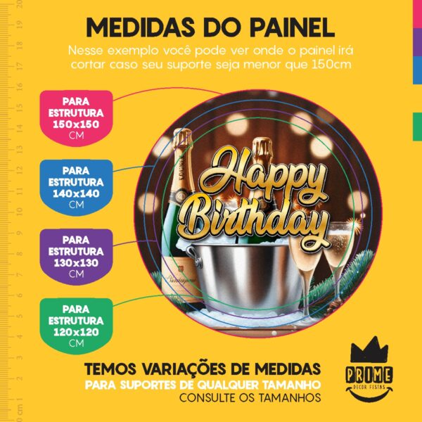 Kit Casado Happy Birthday Painel Redondo Trio  Cilindro Retangular Vertical Em Tecido HB01 - Image 6