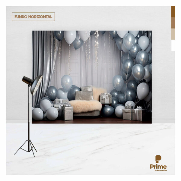 Fundo Fotográfico Cenário Balões Prata Aniversario em Tecido 2,20m x1,50m F911 - Image 4