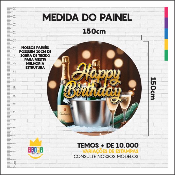 Kit Casado Happy Birthday Painel Redondo Trio  Cilindro Retangular Vertical Em Tecido HB01 - Image 3