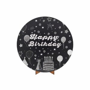 Painel Redondo Happy Birthday Tecido 50cm X 50cm Com Suporte MDF HB02