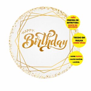 Painel Redondo Happy Birthday Abre Fácil Tecido 1,50m X 1,50m HB04