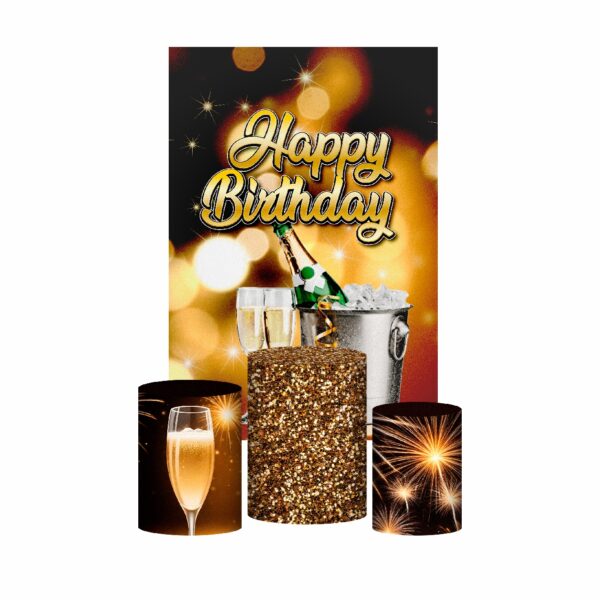 Kit Casado Happy Birthday Trio Capa Cilindro Retangular Tecido HB01
