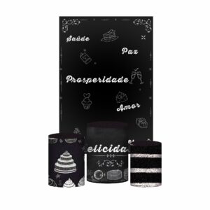 Kit Casado Happy Birthday Trio Capa Cilindro Retangular Tecido HB02