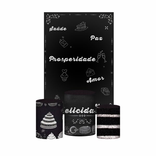 Kit Casado Happy Birthday Trio Capa Cilindro Retangular Tecido HB02