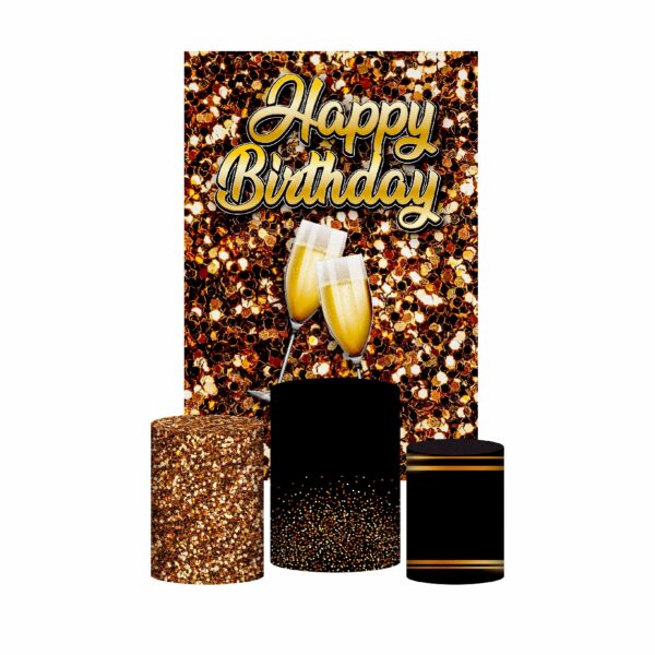 Kit Casado Happy Birthday Trio Capa Cilindro Retangular Tecido HB03