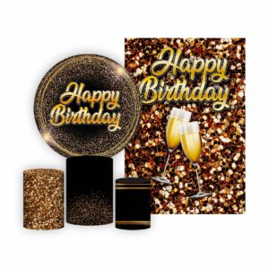 Kit Casado Happy Birthday Painel Redondo Trio  Cilindro Retangular Vertical Em Tecido HB03