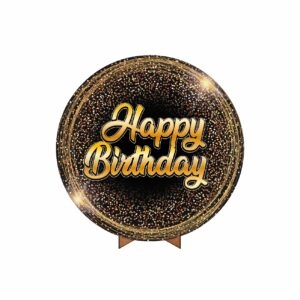 Painel Redondo Happy Birthday Tecido 50cm X 50cm Com Suporte MDF HB03