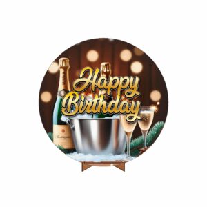 Painel Redondo Happy Birthday Tecido 50cm X 50cm Com Suporte MDF HB01