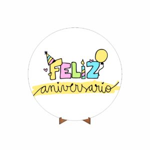 Painel Redondo 3D Feliz Aniversario 50cm X 50cm Suporte MDF