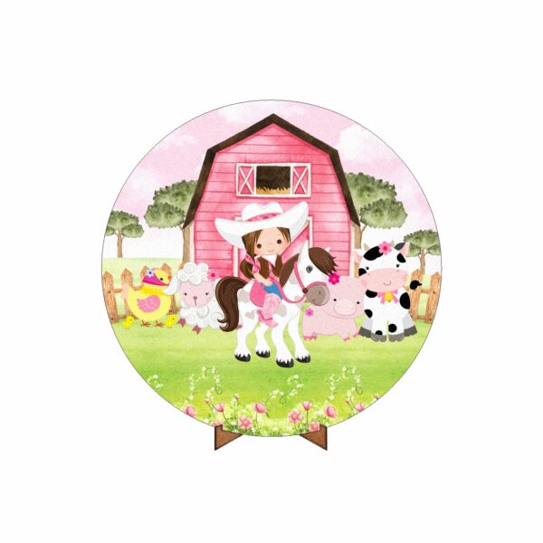 Painel Redondo 3D Fazendinha Girl 50cm X 50cm Suporte MDF