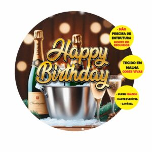 Painel Redondo Happy Birthday Abre Fácil Tecido 1,50m X 1,50m HB01