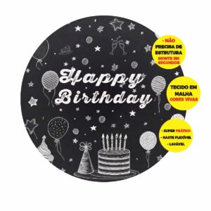Painel Redondo Happy Birthday Abre Fácil Tecido 1,50m X 1,50m HB02