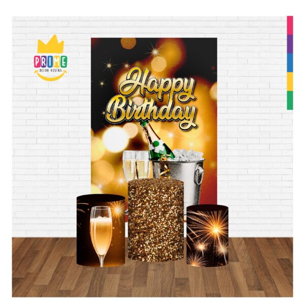 Kit Casado Happy Birthday Trio Capa Cilindro Retangular Tecido HB01 - Image 2