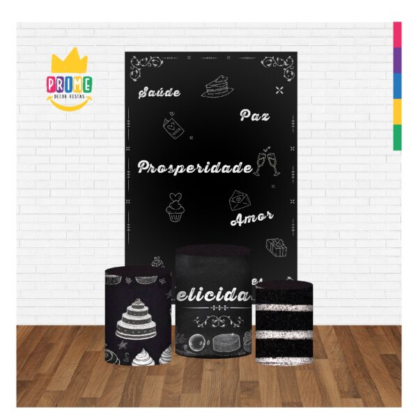 Kit Casado Happy Birthday Trio Capa Cilindro Retangular Tecido HB02 - Image 2