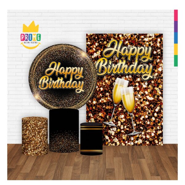 Kit Casado Happy Birthday Painel Redondo Trio  Cilindro Retangular Vertical Em Tecido HB03 - Image 2