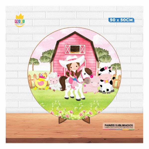 Painel Redondo 3D Fazendinha Girl 50cm X 50cm Suporte MDF - Image 3