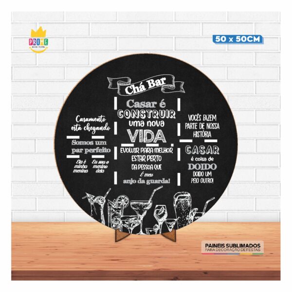 Painel Redondo 3D Cha Bar 50cm X 50cm Com Suporte MDF - Image 3