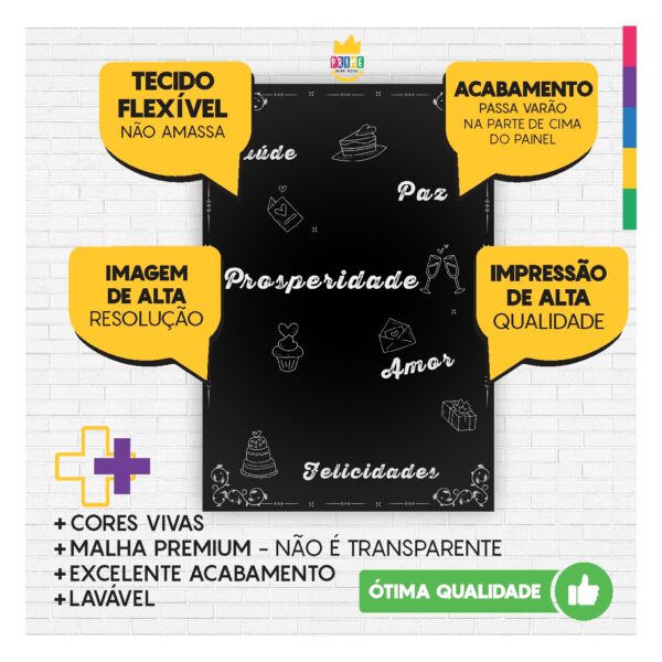 Kit Casado Happy Birthday Painel Redondo Trio  Cilindro Retangular Vertical Em Tecido HB02 - Image 8