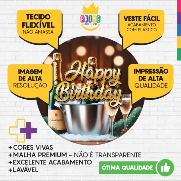 Kit Casado Happy Birthday Painel Redondo Trio  Cilindro Retangular Vertical Em Tecido HB01 - Image 8
