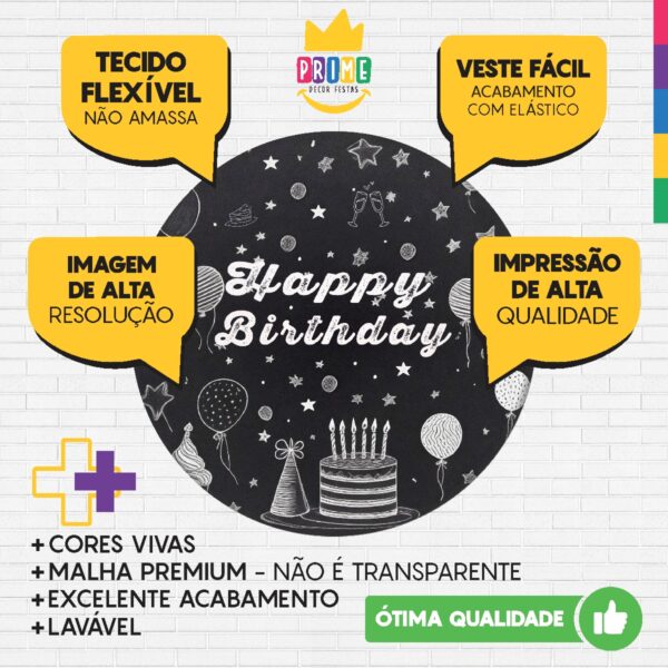 Kit Casado Happy Birthday Painel Redondo Trio  Cilindro Retangular Vertical Em Tecido HB02 - Image 6