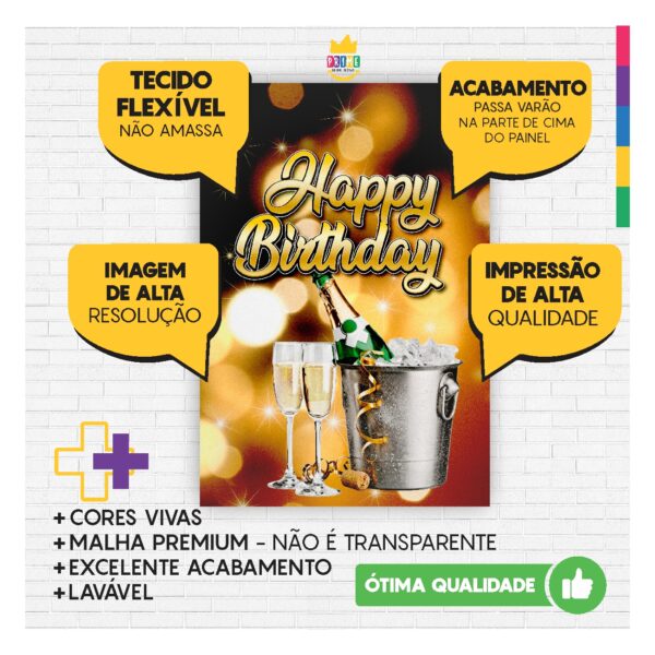 Painel Festa Happy Birthday 3D Lateral para Casadinho 1,50m x 2,20m HB01 - Image 4