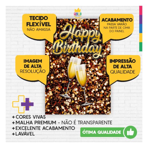 Painel Festa Happy Birthday 3D Lateral para Casadinho 1,50m x 2,20m HB03 - Image 4