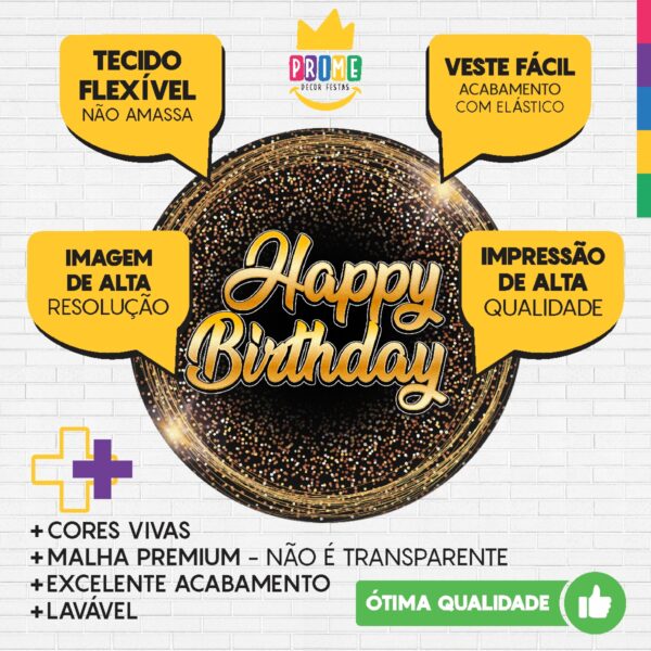 Kit Casado Happy Birthday Painel Redondo Trio  Cilindro Retangular Vertical Em Tecido HB03 - Image 6