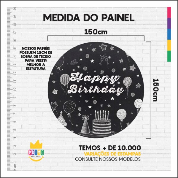 Kit Casado Happy Birthday Painel Redondo Trio  Cilindro Retangular Vertical Em Tecido HB02 - Image 5