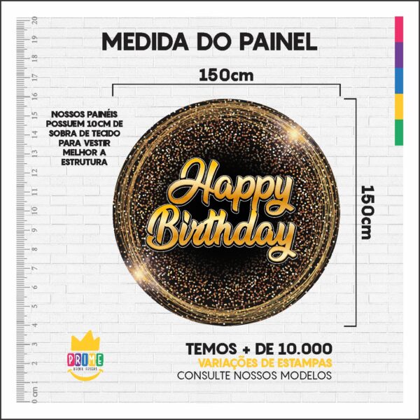 Kit Casado Happy Birthday Painel Redondo Trio  Cilindro Retangular Vertical Em Tecido HB03 - Image 4