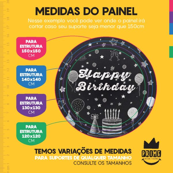 Kit Casado Happy Birthday Painel Redondo Trio  Cilindro Retangular Vertical Em Tecido HB02 - Image 7