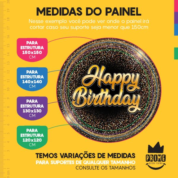 Kit Casado Happy Birthday Painel Redondo Trio  Cilindro Retangular Vertical Em Tecido HB03 - Image 5