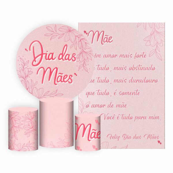 Kit Casado Dia das Mães Painel Redondo Trio  Cilindro Retangular Vertical Em Tecido DM-12