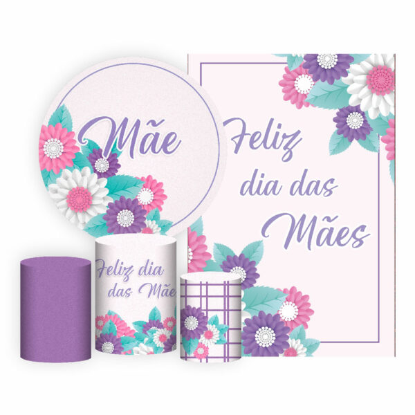 Kit Casado Dia das Mães Painel Redondo Trio  Cilindro Retangular Vertical Em Tecido DM-11