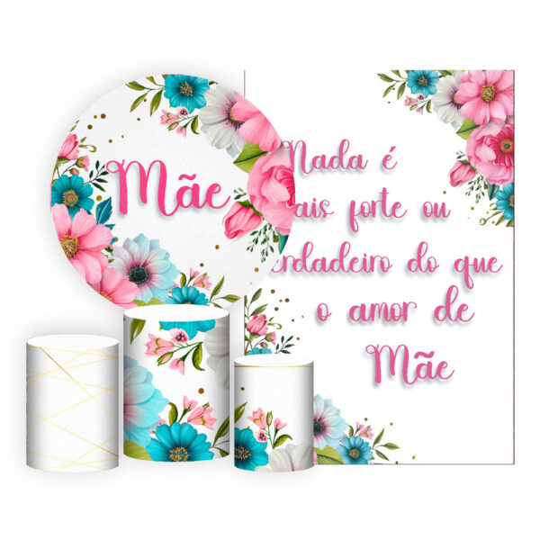 Kit Casado Dia das Mães Painel Redondo Trio  Cilindro Retangular Vertical Em Tecido DM-10