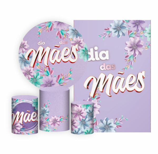 Kit Casado Dia das Mães Painel Redondo Trio  Cilindro Retangular Vertical Em Tecido DM-8