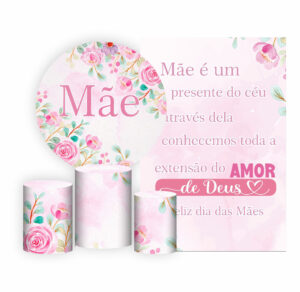Kit Casado Dia das Mães Painel Redondo Trio  Cilindro Retangular Vertical Em Tecido DM-7