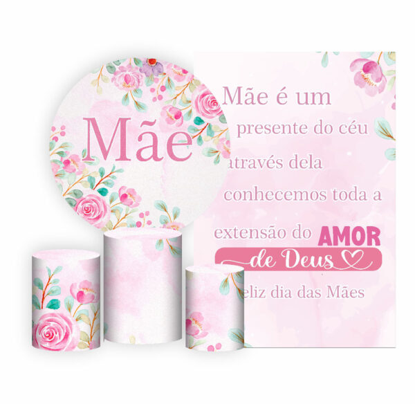 Kit Casado Dia das Mães Painel Redondo Trio  Cilindro Retangular Vertical Em Tecido DM-7