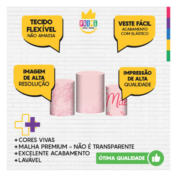 Trio Capa Cilindro Dia das Mães 3D Em Tecido Com Elástico DM-12 - Image 3