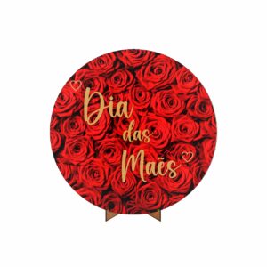 Painel Redondo Dia das Mães Tecido 50cm X 50cm Com Suporte MDF DM-01