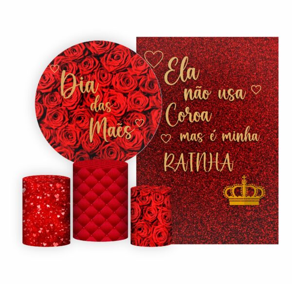 Kit Casado Dia das Mães Painel Redondo Trio  Cilindro Retangular Vertical Em Tecido DM-01