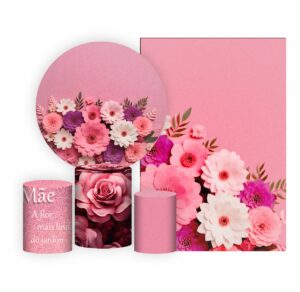 Kit Casado Dia das Mães Painel Redondo Trio  Cilindro Retangular Vertical Em Tecido DM-03