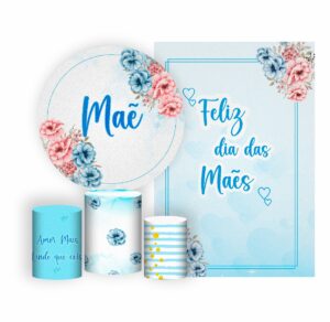 Kit Casado Dia das Mães Painel Redondo Trio  Cilindro Retangular Vertical Em Tecido DM-04