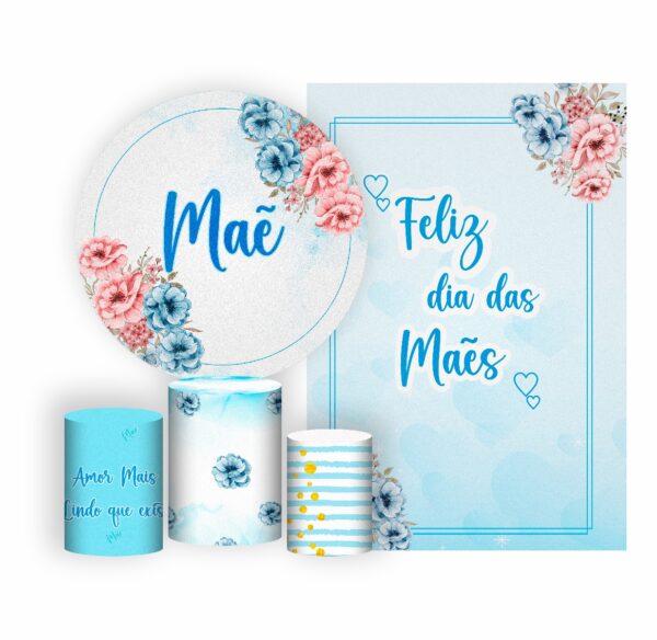 Kit Casado Dia das Mães Painel Redondo Trio  Cilindro Retangular Vertical Em Tecido DM-04
