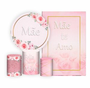 Kit Casado Dia das Mães Painel Redondo Trio  Cilindro Retangular Vertical Em Tecido DM-06