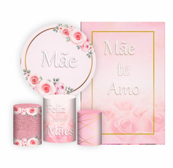 Kit Casado Dia das Mães Painel Redondo Trio  Cilindro Retangular Vertical Em Tecido DM-06